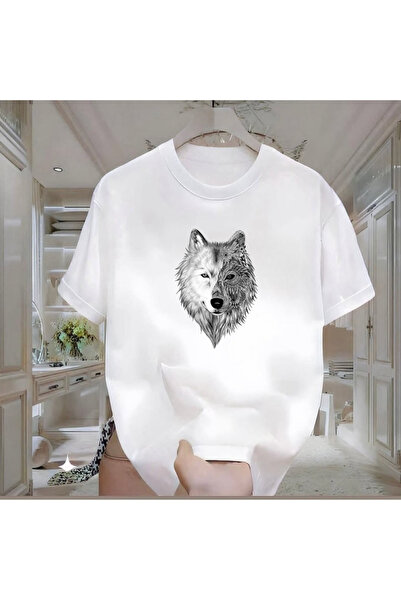 Generic Brand Wolf Printed White Men's Tshirt