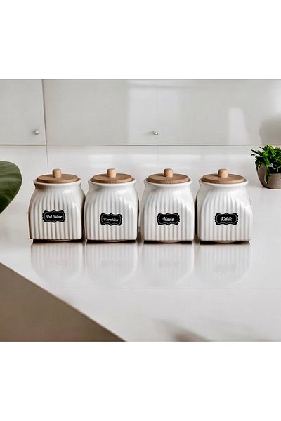 Kitchen Pembelia 4-piece bamboo lid porcelain 500 ml spice storage jar set