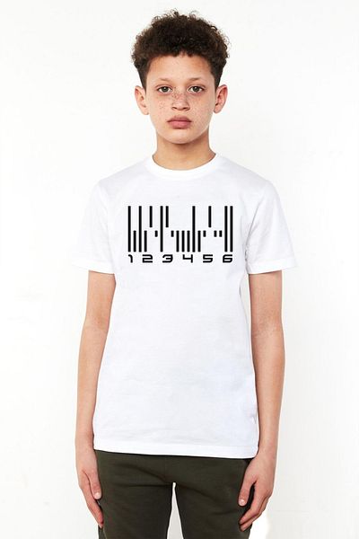 Tshirthane Dark Matter the Android Barcode White Kids Bicycle Tshirt
