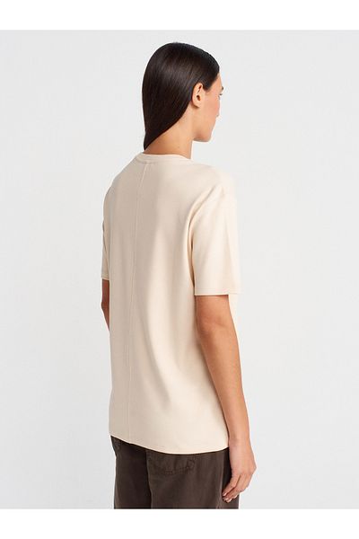 Dilvin 31218 T-Shirt with Stitch Detail-Stone