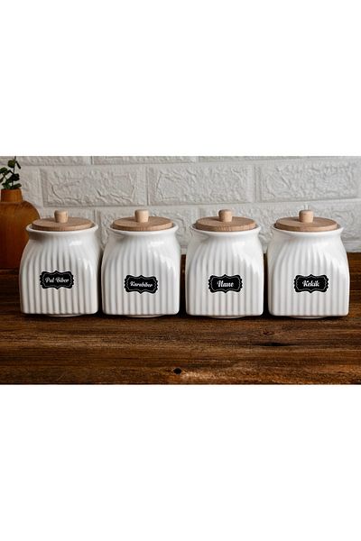 Kitchen Pembelia 4-piece bamboo lid porcelain 500 ml spice storage jar set