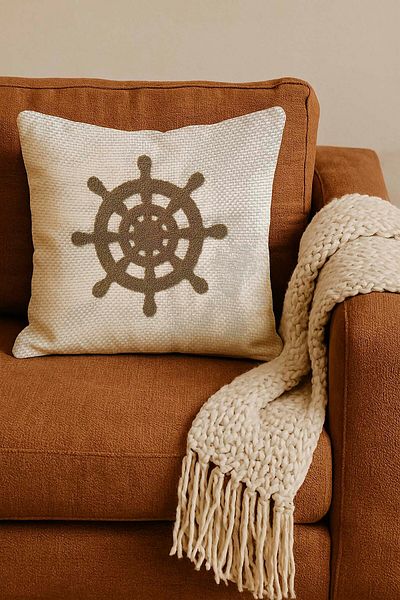 Rivaİstanbul Brown Rudder Straw Look Woven Punch Throw Pillow Cover