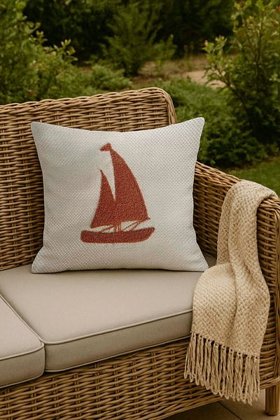 Rivaİstanbul Tile Sailing Straw Look Woven Punch Throw Pillow Cover