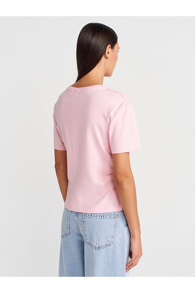 Dilvin 31874 Tricou cu detaliu cu fantă-Roz praf