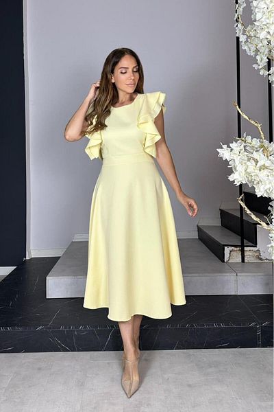 gesmoda G1440 Flared Dress with Flywheel Detail Yellow