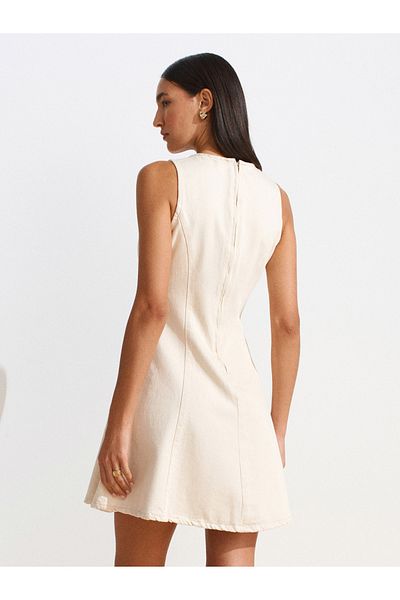 Dilvin 90560 Godeli Cotton Denim Dress-Ecru