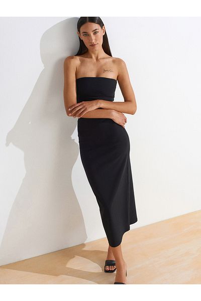 Dilvin 91368 Strapless Midi Dress-Black