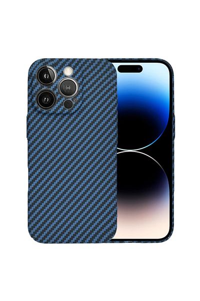 SKYDDAR INNOVATION Husă pentru iPhone 14 Pro, textură de carbon, Carbonite FiberShell, cyan, set de stickere