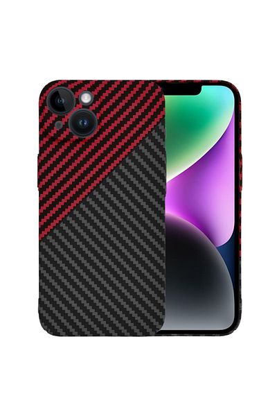 SKYDDAR INNOVATION Case for IPhone 14, carbon texture, Carbonite FiberShell, Dark red, sticker set