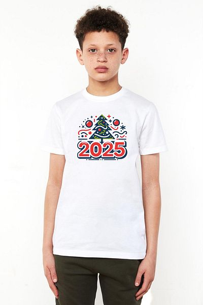 Tshirthane Happy New Year 2025 Essential White Children's Bicycle Tshirt