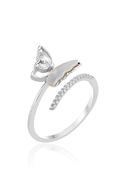 Söğütlü Silver Gümüş rodyumlu ve zirkon taşlı üstten ayarlanabilir kelebek yüzük