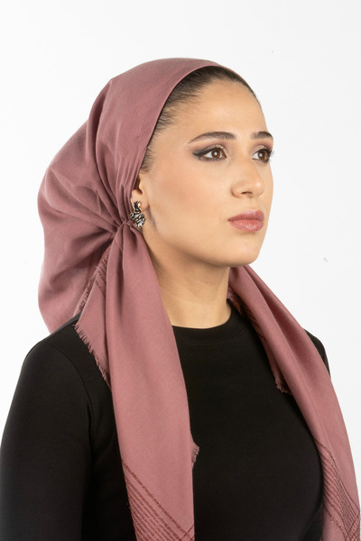 safura Ayarlanabilir Abiye Simli Bone Eşarp - Gülkurusu, Ense Kısmı Lastik, K...