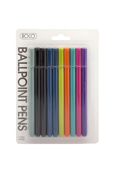Roco Dry Ink Ballpoint Pens – 1 mm Tip, Assorted Ink Colors | Pack of 10