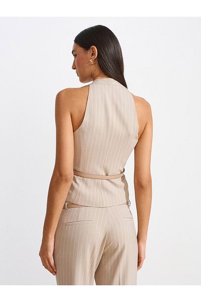 Dilvin 60589 Belted Vest-Beige