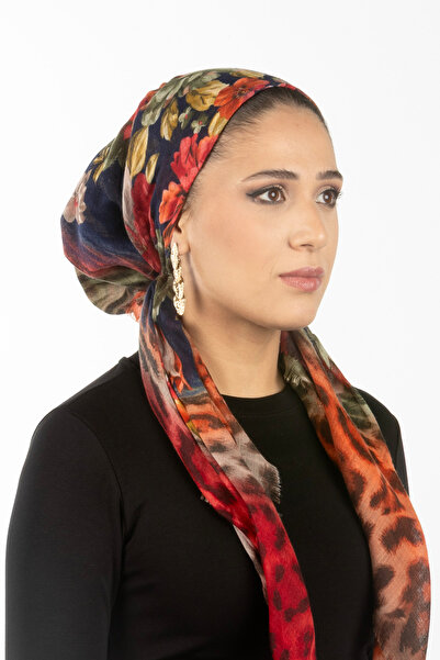 Ayarlanabilir Bone Eşarp - Çiçek Desenli, Ense Kısmı Lastik, Kaydırmaz Kadife Şerit
