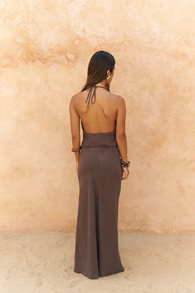 BOHEMAİ Malmvira Soft Brown Linen Crop Skirt Set