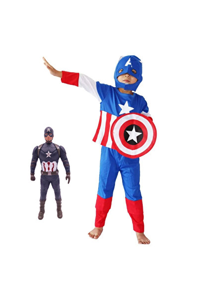 Depox Costum Căpitan America pentru copii, poliester, albastru, figurină incl...
