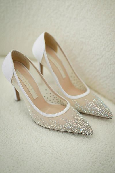 Parponi Mira Heeled Mesh Evening Dress Shoes White