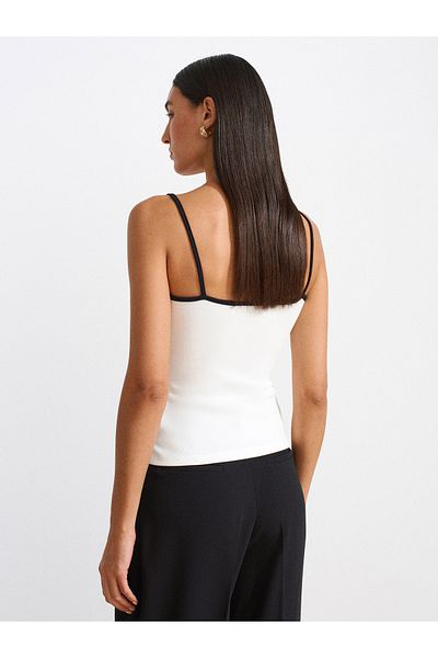 Dilvin 21128 Contrast Stripe Strap Top-Ecru