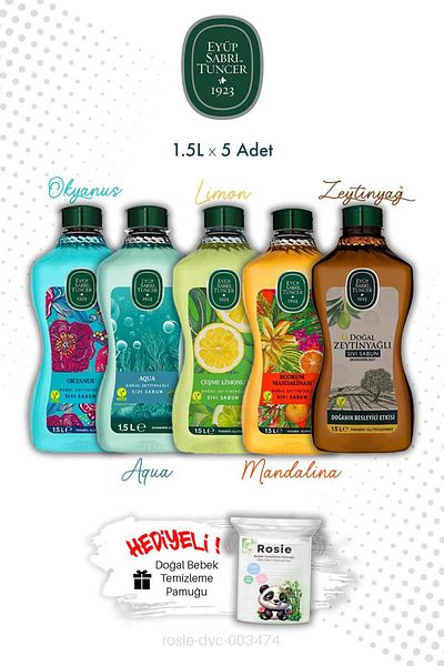 Eyüp Sabri Tuncer Set of 5 Natural Olive Oil Liquid Soaps Eyüp Sabri Tuncer 1.5L and Rosie