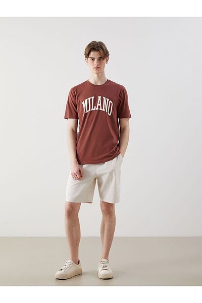LC Waikiki Ανδρικό μπλουζάκι XSIDE Crew Neck Milano με στάμπα από βαμβακερό χτενισμένο
