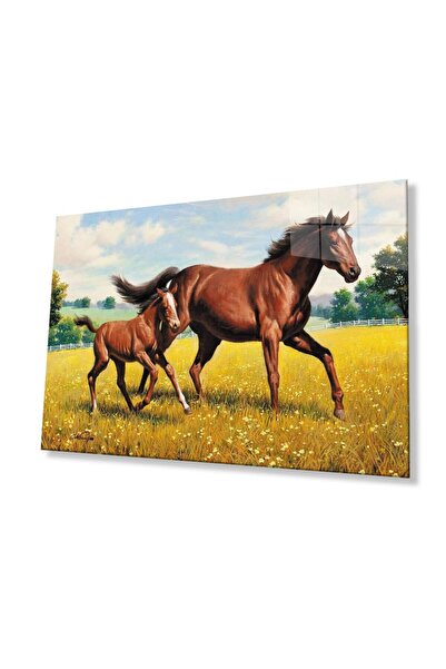 idealizbiz Mese din sticlă cu animale cai albi 4mm sticlă temperată durabilă