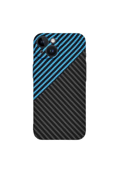 SKYDDAR INNOVATION Carcasă pentru iPhone 14, textură de carbon, Carbonite FiberShell, albastră, set de stickere