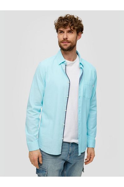 s.Oliver Men's Long Sleeve Shirt, Chest Pocket, Slim Fit, Turquoise