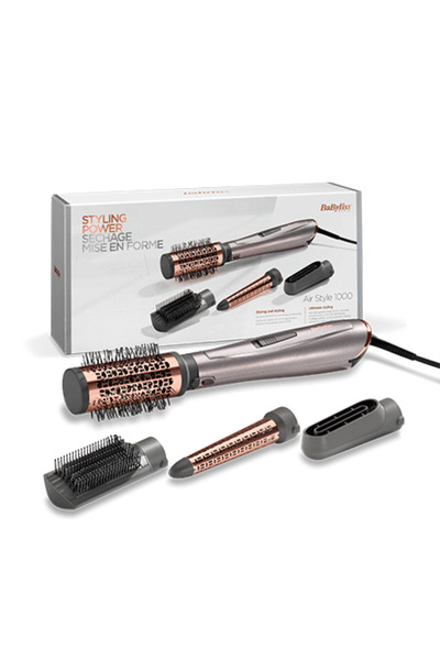BABYLİSS Air Style 1000W AS136E Hot Air Brush with 4 BaByliss Accessories, Gray