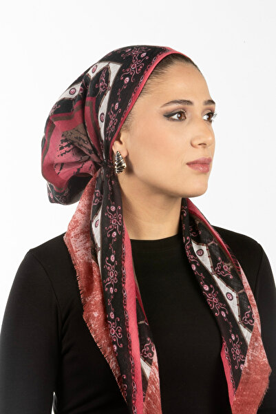 Ayarlanabilir Bone Eşarp - Geometrik Desenli, Ense Kısmı Lastik, Kaydırmaz Kadife Şerit