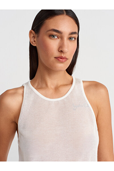 Dilvin 10766 Bisiklet Yaka İnce Triko Bluz-Ekru