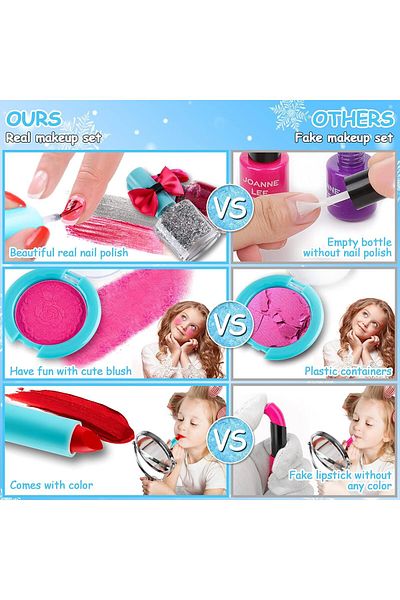 Yelajoy 33-Piece Kids Princess Makeup Set, With Cosmetic Case, Washable, Safe, Playset Gift for Girls 3+