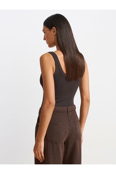 Dilvin 21053 Strap Bodysuit-Dark Brown