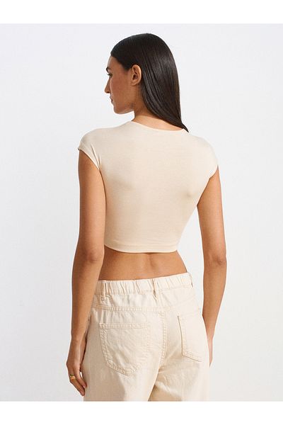 Dilvin 30528 Cotton and Modal Blend Crop Top-Stone