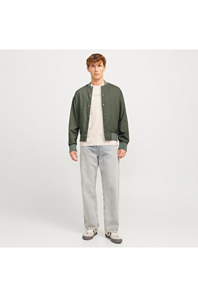 Jack & Jones Jack&Jones Ario Linen Bomber Men's Gray Round Neck Jacket