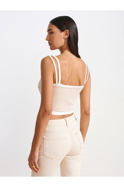 Dilvin 21085 Double Look Strap Top-Beige