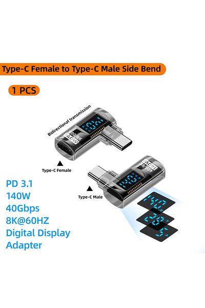 Choice CW Black Transparent 90 Degree USB C Adapter Right Angle U Shape Type C Adapter 40Gbps Data Transfer