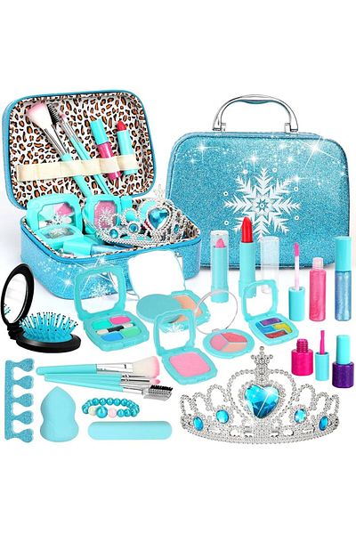 Yelajoy 33-Piece Kids Princess Makeup Set, With Cosmetic Case, Washable, Safe, Playset Gift for Girls 3+