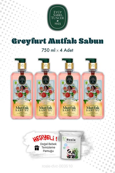 Eyüp Sabri Tuncer Grapefruit Kitchen Soap 750 ml X4 and Rosie