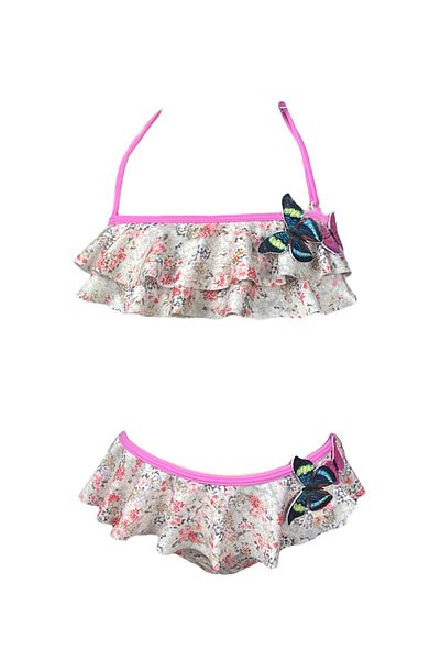 LOOK ME Halter Neckline Floral Print 3D Butterfly Detail 50Uv Girls Bikini Set by Nessi Byrd