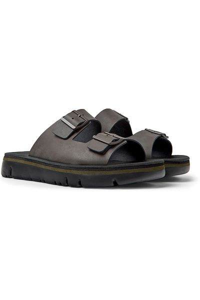 CAMPER Men's Brown Genuine Leather Sandals, Lightweight Soft EVA Sole with Hook & Buckle - Oruga