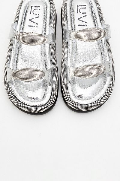 LuviShoes Finery Silver Stone Buckle Women's Thick Soled Slippers