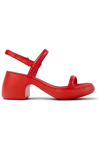 CAMPER Women's Red Genuine Leather Hook And Loop High Heels with Comfort Sole, Stylish Thelma