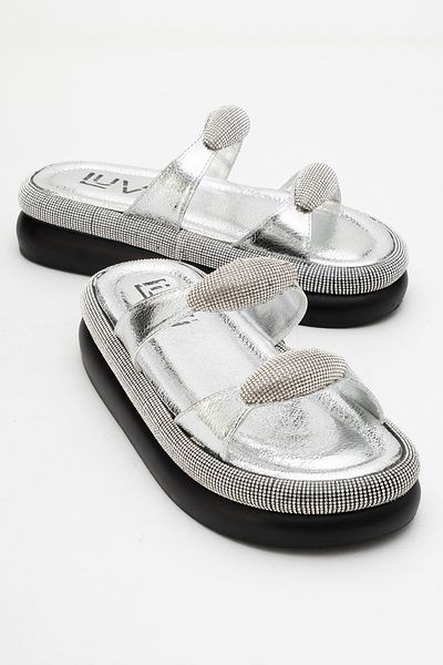 LuviShoes Finery Silver Stone Buckle Women's Thick Soled Slippers