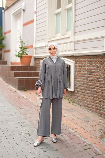 LOCCO بدلة نسائية مطرزة برباط من أنثراسايت