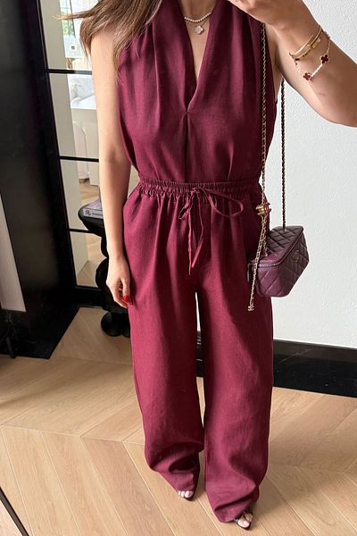 Özge Özgenç 100% Linen Blouse Pants Set