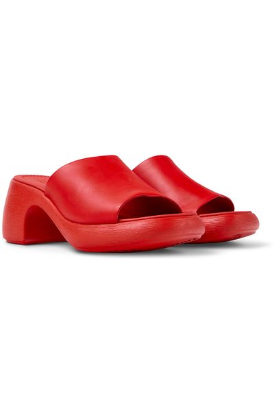 CAMPER Women's Red Leather Thick Heeled Platform Sandals 90's Design Hook And Loop Thelma