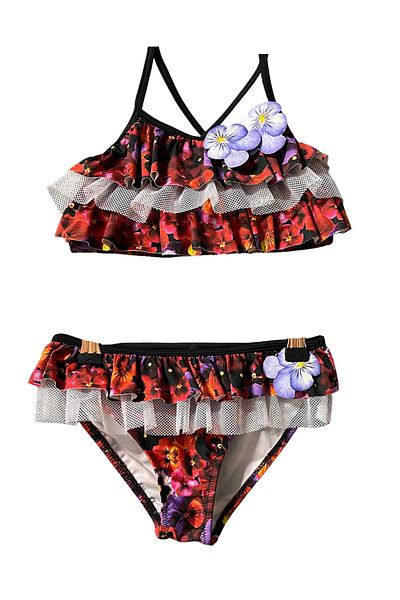 LOOK ME Halter Neckline Multi-Ruffle 3D Flower Detail 50Uv Girls Bikini Set by Nessi Byrd
