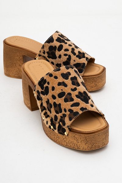 LuviShoes PULL Papuci de damă cu toc cu platformă din piele naturală cu model galben negru