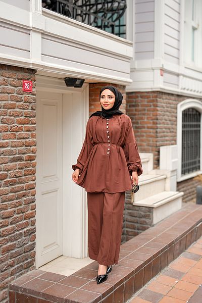 LOCCO Women's Front Button Detailed Double Suit Brown